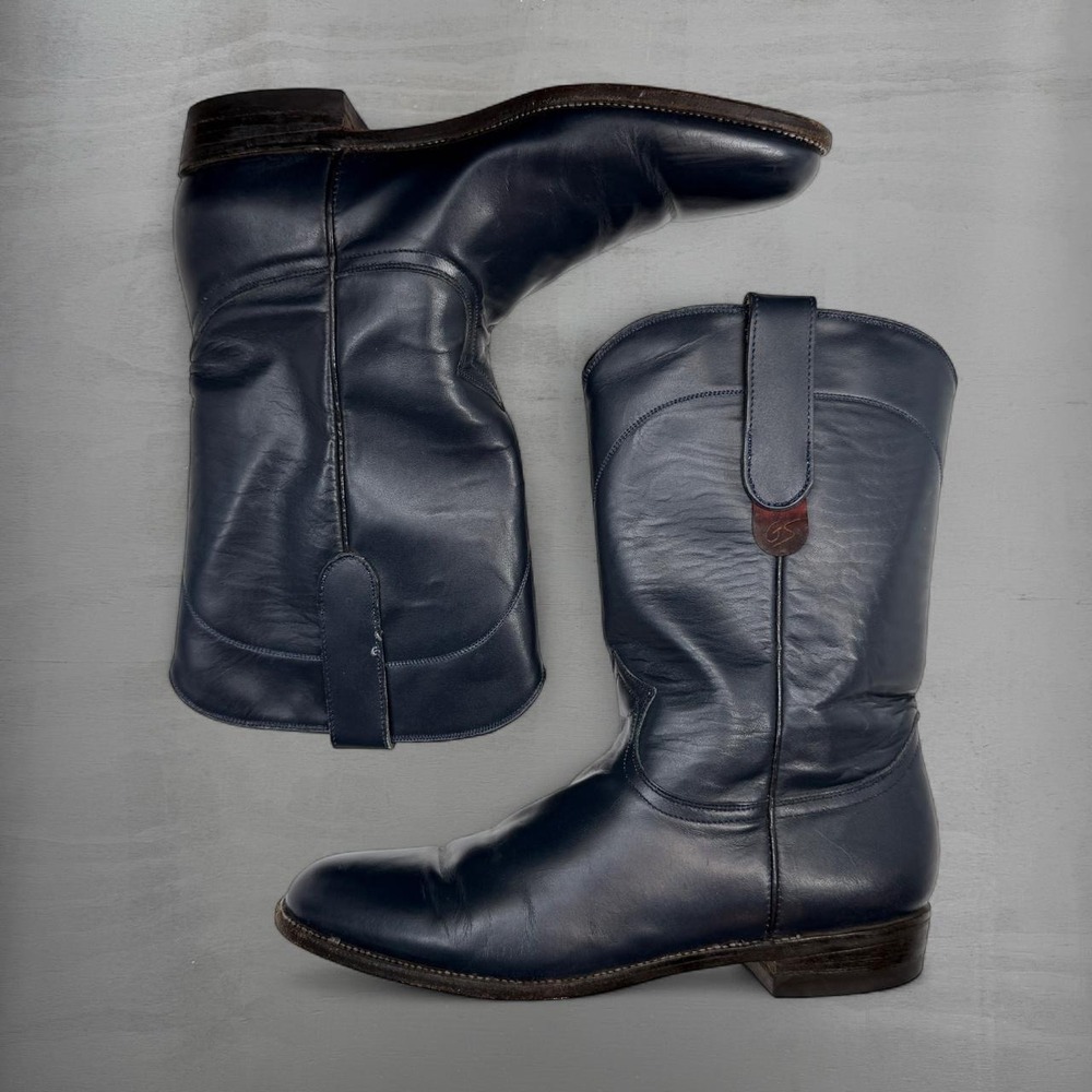 Vintage GS Giorgio Sant'Angelo Cowboy Boots Navy Blue Leather Western Round 8B